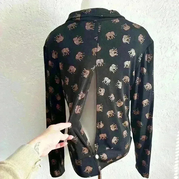 Vintage Ronnie Nicole long sleeve elephant print button up blouse size 14 - Picture 7 of 15